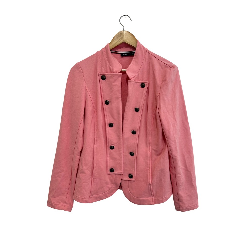 Tommy Hilfiger Pink Military Blazer Jacket Cotton Knit Buttons Career Business